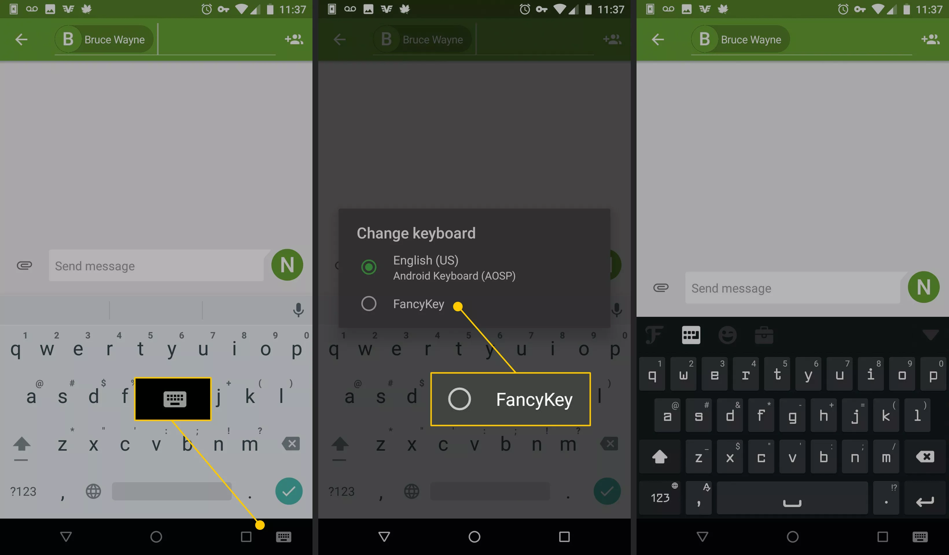 Icono de teclado, casilla de verificación FancyKey en Android