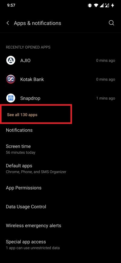 Ver todas las aplicaciones Retraso de notificaciones de Android